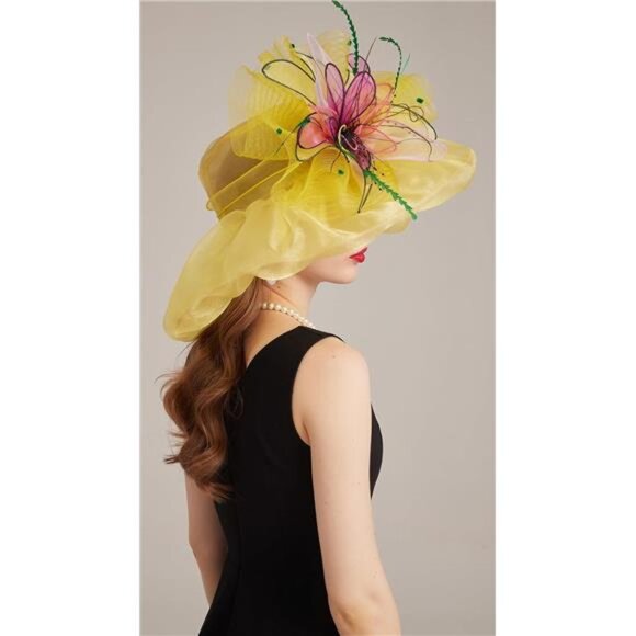 Women's Kentucky Derby Church Dress Hat 05-yellow - Picture 7 of 7
